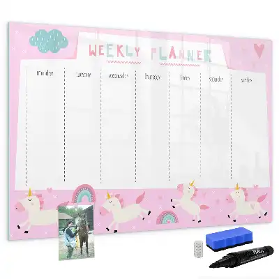 Magnetisch glazen weekplanner voor kinderen geschikt voor notities en foto's