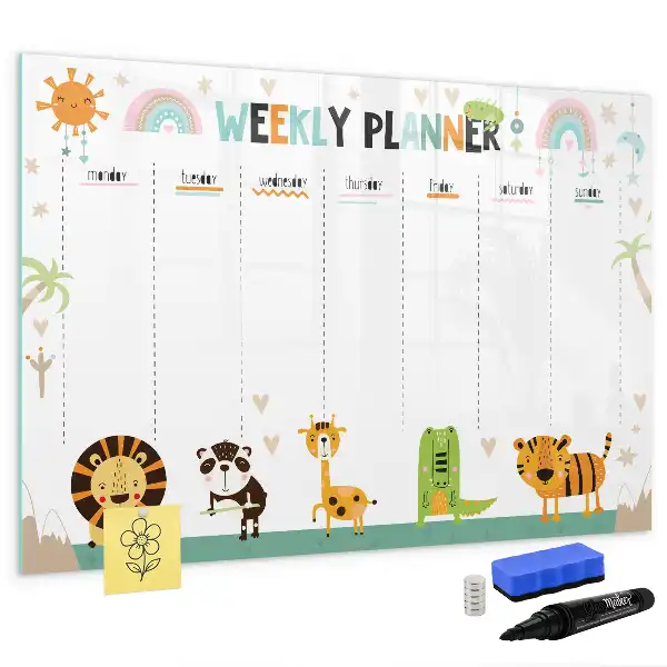 Beschrijfbaar glazen magneetbord met dierenweekplanner