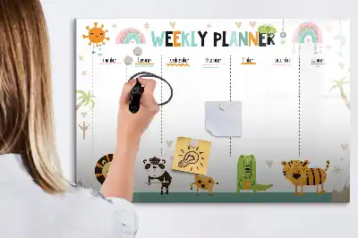 Beschrijfbaar glazen magneetbord met dierenweekplanner