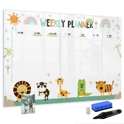 Beschrijfbaar glazen magneetbord met dierenweekplanner