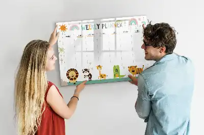 Beschrijfbaar glazen magneetbord met dierenweekplanner