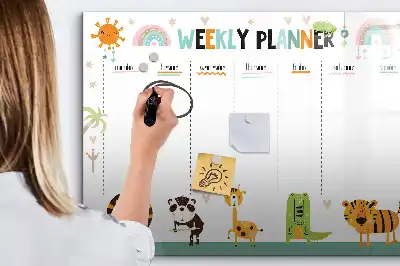 Beschrijfbaar glazen magneetbord met dierenweekplanner