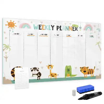 Beschrijfbaar glazen magneetbord met dierenweekplanner