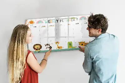 Beschrijfbaar glazen magneetbord met dierenweekplanner