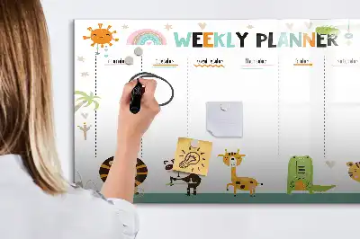 Beschrijfbaar glazen magneetbord met dierenweekplanner