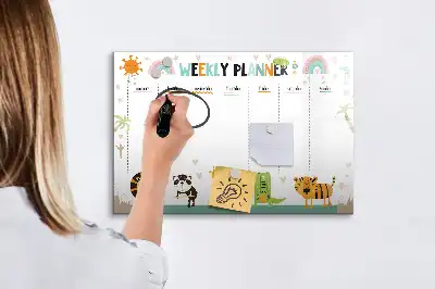 Beschrijfbaar glazen magneetbord met dierenweekplanner