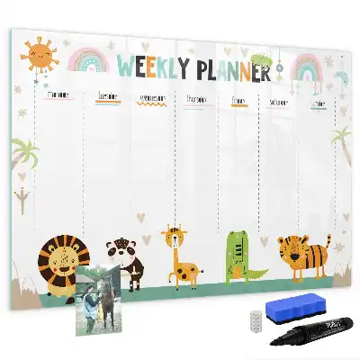 Beschrijfbaar glazen magneetbord met dierenweekplanner