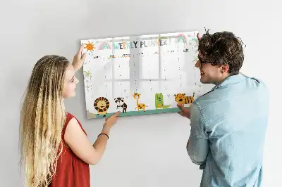 Beschrijfbaar glazen magneetbord met dierenweekplanner