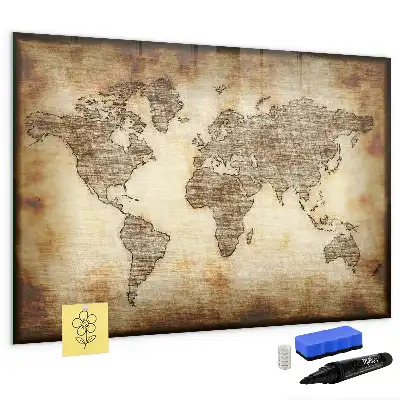 Magnetisch glazen schrijfbord met print van een oude wereldkaart