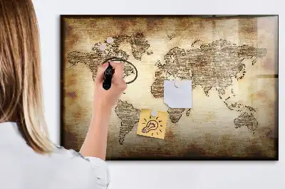 Magnetisch glazen schrijfbord met print van een oude wereldkaart
