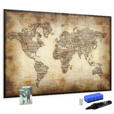 Magnetisch glazen schrijfbord met print van een oude wereldkaart