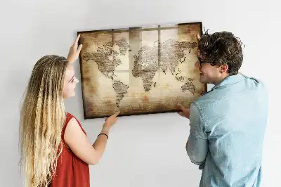Magnetisch glazen schrijfbord met print van een oude wereldkaart
