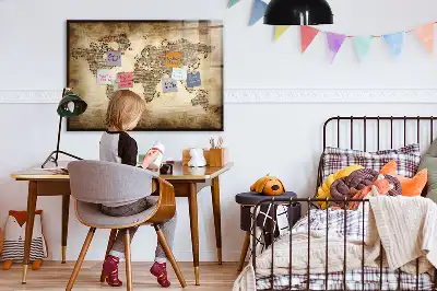 Magnetisch glazen schrijfbord met print van een oude wereldkaart