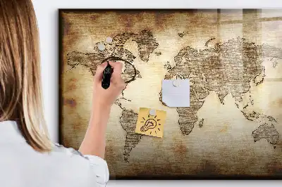 Magnetisch glazen schrijfbord met print van een oude wereldkaart