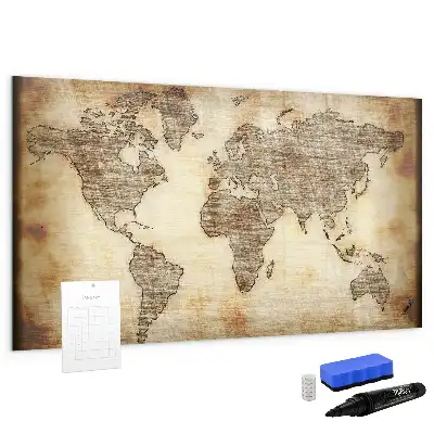 Magnetisch glazen schrijfbord met print van een oude wereldkaart