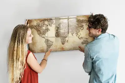 Magnetisch glazen schrijfbord met print van een oude wereldkaart