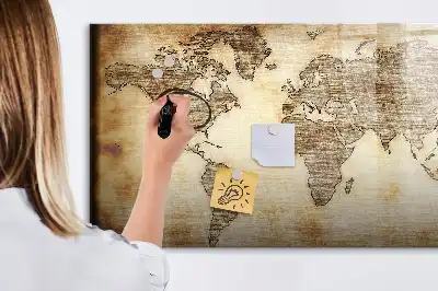 Magnetisch glazen schrijfbord met print van een oude wereldkaart