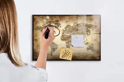 Magnetisch glazen schrijfbord met print van een oude wereldkaart