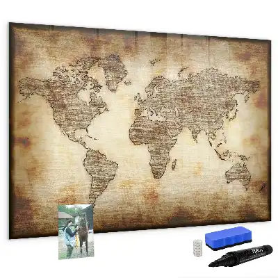 Magnetisch glazen schrijfbord met print van een oude wereldkaart