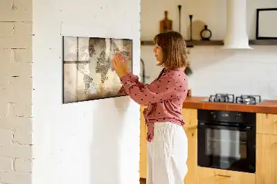 Magnetisch glazen schrijfbord met print van een oude wereldkaart
