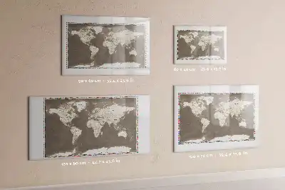 Beschrijfbaar glazen magneetbord met design van een bruine wereldkaart