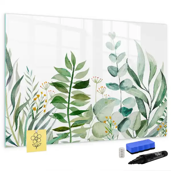 Beschrijfbaar glazen magneetbord met aquarel bladeren design