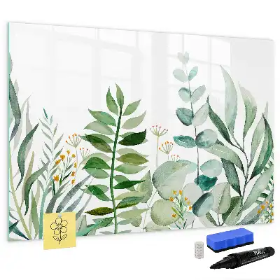 Beschrijfbaar glazen magneetbord met aquarel bladeren design