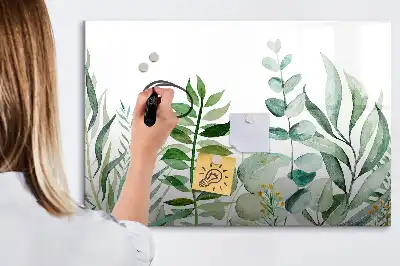 Beschrijfbaar glazen magneetbord met aquarel bladeren design