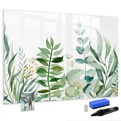 Beschrijfbaar glazen magneetbord met aquarel bladeren design