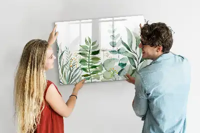 Beschrijfbaar glazen magneetbord met aquarel bladeren design