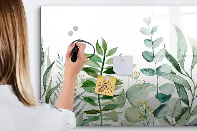 Beschrijfbaar glazen magneetbord met aquarel bladeren design