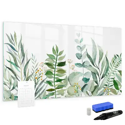Beschrijfbaar glazen magneetbord met aquarel bladeren design