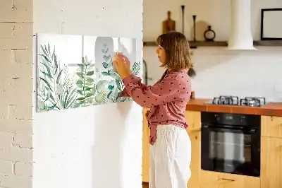 Beschrijfbaar glazen magneetbord met aquarel bladeren design