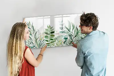 Beschrijfbaar glazen magneetbord met aquarel bladeren design