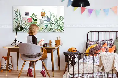 Beschrijfbaar glazen magneetbord met aquarel bladeren design