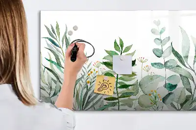 Beschrijfbaar glazen magneetbord met aquarel bladeren design