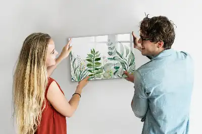 Beschrijfbaar glazen magneetbord met aquarel bladeren design