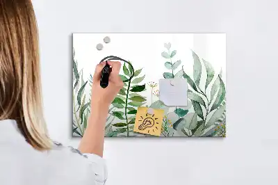 Beschrijfbaar glazen magneetbord met aquarel bladeren design