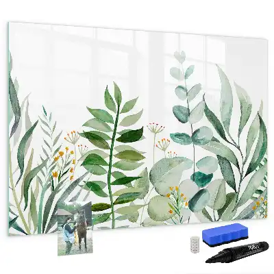 Beschrijfbaar glazen magneetbord met aquarel bladeren design