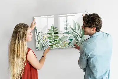 Beschrijfbaar glazen magneetbord met aquarel bladeren design