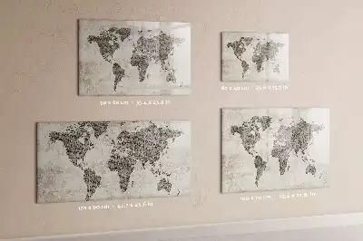 Magnetisch glazen memobord wereldkaart met krantenprint