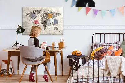 Magnetisch glazen memobord wereldkaart met krantenprint