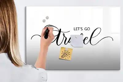 Beschrijfbaar glazen magneetbord met design met reistekst