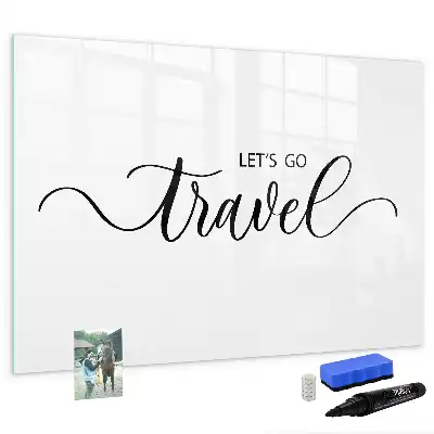 Beschrijfbaar glazen magneetbord met design met reistekst