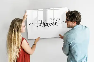 Beschrijfbaar glazen magneetbord met design met reistekst