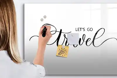 Beschrijfbaar glazen magneetbord met design met reistekst