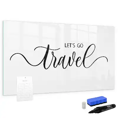 Beschrijfbaar glazen magneetbord met design met reistekst