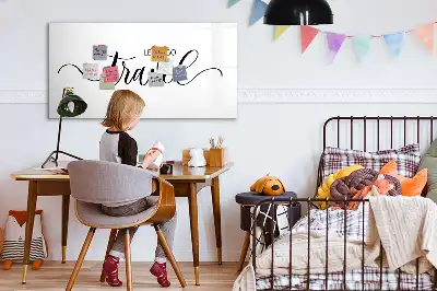 Beschrijfbaar glazen magneetbord met design met reistekst
