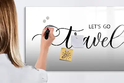 Beschrijfbaar glazen magneetbord met design met reistekst
