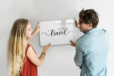 Beschrijfbaar glazen magneetbord met design met reistekst